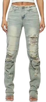 SHEIN Ultra Distressed Ripped High Rise Wide Leg Jeans