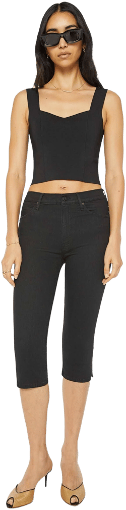 MOTHER The Stunner Zip Bunny Snip Jeans in Black