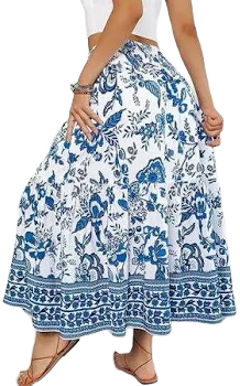 Non Brand Women's Bohemian Elastic High Waist Crinkle A-Line Maxi Dress