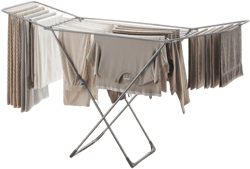 SONGMICS Clothes Drying Rack, Metal Laundry Drying Rack, Foldable, Space-Saving, Free-Standing Airer, with Gullwings, Bed Linen Clothing, Gray