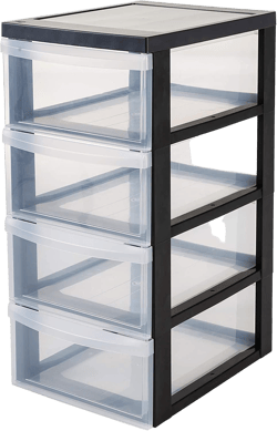 Iris Ohyama, Plastic Drawers Storage Unit, Plastic Storage Drawers, A4 Format & 4 Wheels, H61.5cm/4 Drawers, BPA Free, Black, W40 x D29 x H61.5cm, DC-004