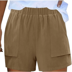 Women's Casual Elastic Waist Linen Shorts with Pockets