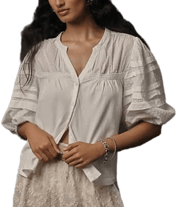 Anthropologie Puff-Sleeve Swiss Dot Blouse