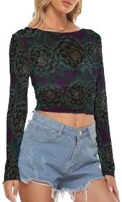 Women's Mesh Crop Top with Long Sleeves