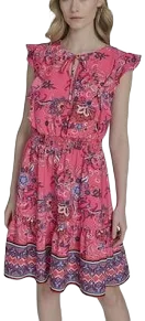 Falling Flowers Women's Smocked Fit & Flare Ruffle Dress