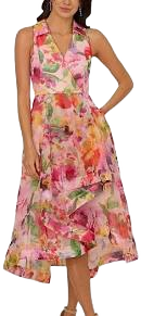 Adrianna Papell Women's Collared Floral Printed High Low Dress