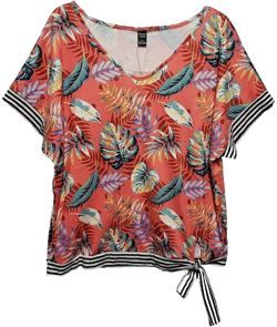 Emory Rose Tropical Leaf Print Dolman Top Side Tie