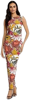 Floral Boat Neck Sleeveless Low Twist Back Maxi Dress
