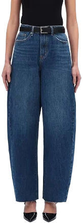 Bayeas Women's Raw Hem Super High Waist Barrel Jeans