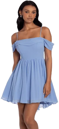 Off The Shoulder Drape Front Chiffon Fit and Flare Dress