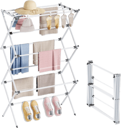 APEXCHASER Clothes Drying Rack Foldable, Laundry Drying Rack 3 Tier, Foldable Metal Clothing Dryer for Cloth Towel Shirt, Collapsible Clothe Horse Compact Storage, Clothes Airer Indoor Outdoor, White