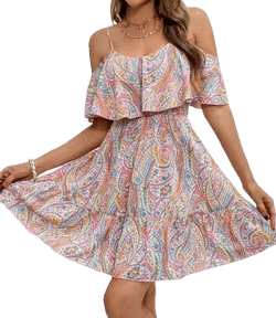 SHEIN Women's Boho Floral Plant Print Ruffle Hem Strap Dress