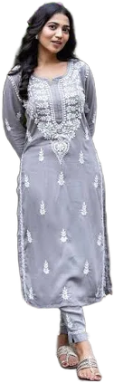 Women's Chikankari Hand Embroidered Rayon Kurta with Palazzo Pant