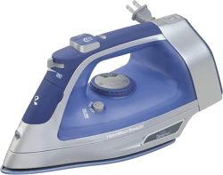 Hamilton Beach Steam Iron & Vertical Steamer for Clothes with Scratch-Resistant Durathon Soleplate, 8' Retractable Cord, 3-Way Auto Shutoff, Anti-Drip, 1500 Watts, Blue