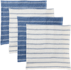 4pk Dish Cloth Set Blue - Figmint&#8482;: Cotton Waffle Stripe Kitchen Towels, 12&#34;x12&#34;, Machine Washable, Summer Collection