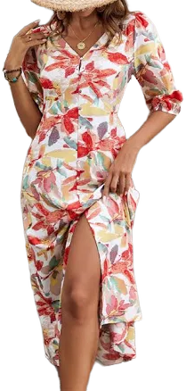 Blue Zone Planet Rose A-Line V-Neck Floral Print Dress