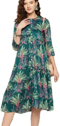 Floral Printed Ruffle A-Line Midi Dress