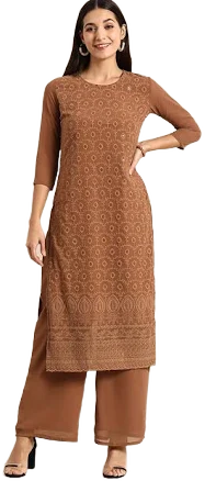 Motifs Embroidered Chikankari Kurta with Palazzo