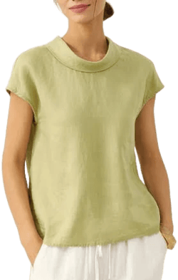 Yvonne Linen Cap Sleeve Soft-Fold Collar Top