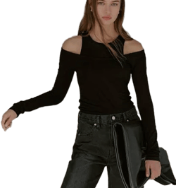 Marcella Carter Off Shoulder Cutout Sheer Layered Top