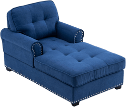 59" Chaise Lounge,Chaise Sofa Bed with Rivets,Indoor Sleeper Sofa Couch,Modern Upholstered Leisure Recliner for Bedroom Living Room（Deep Blue