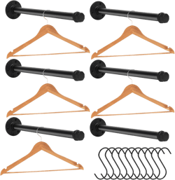 6 Pcs Industrial Pipe Clothes Bar 12 Inch Rustic Black Iron Pipe Clothing Rack Wall Mounted Garment Rack Holder Hanging Closet Rods for Bedroom Bathroom Boutique