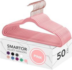 Smartor Pink Velvet Hangers - 50 Pack, Felt Hangers Non Slip Rose Gold Velvet Hangers, Heavy Duty Felt Hanger Flocked Hangers as Coat Hangers, Suit Hangers - Heavy Duty Clothes Hangers Velvet - Pink