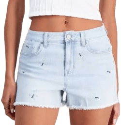 Indigo Rein Juniors' Embroidered Floral Frayed-Hem Denim Shorts