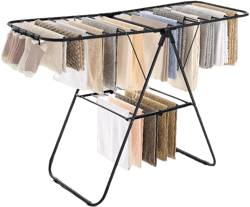 Free-Standing Metal Clothes Drying Rack with Sock Clips Foldable Laundry Drying Rack Space-Saving Design Clothes Dryer Black