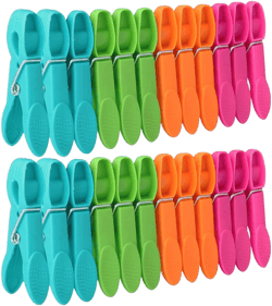 24 PCS Heavy Duty Plastic Clothespins,Colored Non-Slip Clothes Pins with Springs for Hanging Clothes,Towels,Crafts,and Food Packaging,Ideal for Outdoor and Indoor Use
