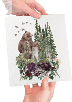 Set of 2 -  Bear Forest Mountains Wildlife Swedish Dish Cloth