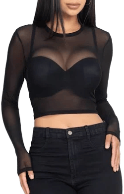 Capella Apparel Solid Mesh Sheer Crop