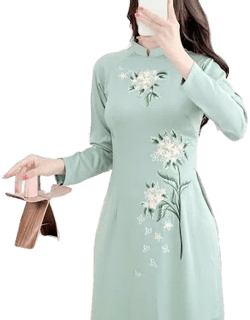 Floral Embroidered Silk AO Dai Dress