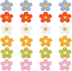 JKJF 24 Pcs Crochet Floral Applique Flower Sew On Patches Flower Decorative Patches for DIY Crafts Clothes Dress Jeans Bags Hats Shoes Hair Accessories - 6 Colors Style 1