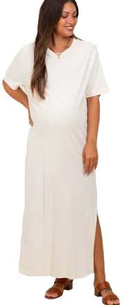 Maternity Short Sleeve Knit T-Shirt Maxi Dress