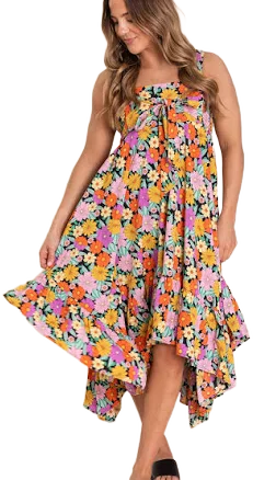 Floral Printed Ruffle Midi Dress