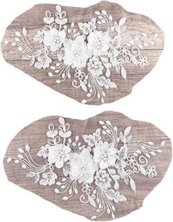 2Pcs Pearl Flower Embroidery Lace Patches 3D White Floral Embroidered Sew on Appliques for Wedding Dress Gown Headpiece Clothing Accessories Home Decoration Craft DIY