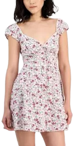 Juniors' Floral Printed Cotton Mini Dress