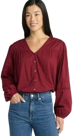 Time and Tru Women's Lace Inset Long Sleeve Blouse
