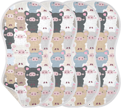 Muslin Burp Cloths for Baby Boys and Girls - 4-Pack Ultra Absorbent Cartoon Pig Muslin Washcloths, Newborn Towel, Milk Spit Up Rags, Burp Cloth Bib for Unisex, 22 x 11 Inch Cartoon Pig 22x11 Inch (Pack of 4)