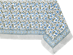 ATOSII Lake Como 100% Cotton Square Summer Tablecloth, Block Print Floral Linen Table Cloth for Kitchen Dining Table I Parties Weddings Outdoors I 60 X 60 Inches I 4 Seater I Lake Como 60" x 60" (Rectangular)