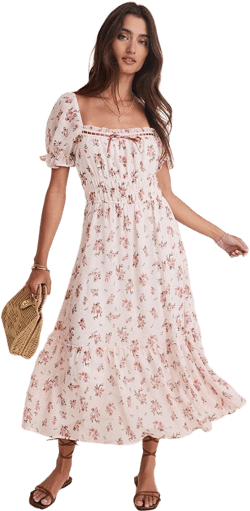 Francesca's Ella Ditsy Floral Puff Sleeve Midi Dress