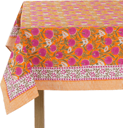 Ridhi -Bubblegum Pink Cotton Tablecloth, Handblock Print Floral Table Cloth for Kitchen Dining Linen I Thanksgiving, Christmas, Wedding, Fall Décor 6 Seater 60x90 Inches Rectangle Bubblegum Pink 90" x 60" (Rectangular)