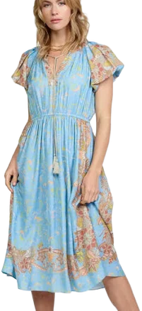 Floral Midi Puff Bubble Sleeve Dress