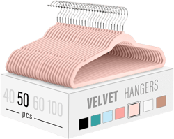 Velvet Clothes Hangers (50 Pack) Heavy Duty Durable Suit Hanger Vibrant Color Hangers Lightweight Space Saving Coat Hangers for Closet -Blush Pink Blush Pink 17.7inch-50pack