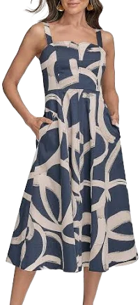 Donna Karan Women's Abstract Print A-Line Midi Dress