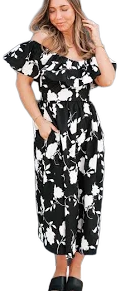 Midnight Blooms Floral Ruffled Midi Dress