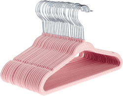 Juvale 50 Pack Pink Velvet Baby Clothes Hangers for Closet Storage, Children's Nursery, Kid's Closet, Slip-Resistant, 11 In