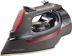 CHI Steam Iron for Clothes with 8’ Retractable Cord, 1700 Watts, 3-Way Auto Shutoff, 400+ Holes, Professional Grade, Temperature Control Dial, Titanium Infused Ceramic Soleplate, Black/Chrome (13109) 1700 Watts Titanium-Infused Ceramic Plate, Black/Chrome