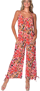Azucar Wide Leg Spaghetti Strap Jumpsuit with Side Slits
